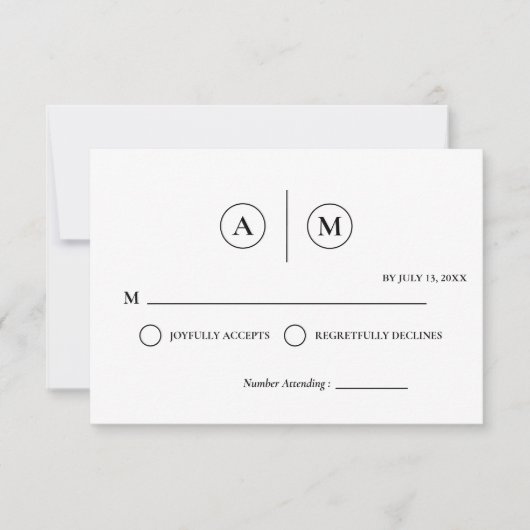 ミニマル結婚式RSVPカード | シンプルブラック(&White) 招待状 (正面)