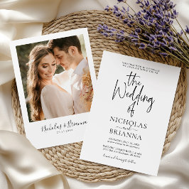 ミニマル結婚白黒のクラシック写真 招待状