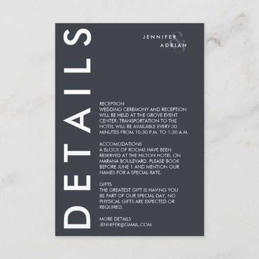 ミニマル結婚詳細招待状 エンクロージャーカード (正面)