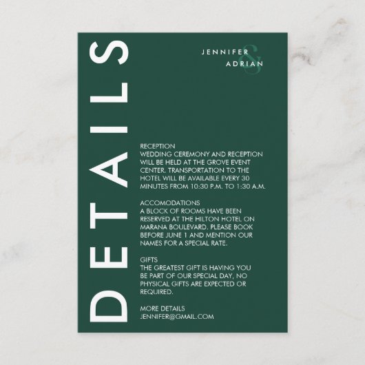 ミニマル結婚詳細招待状 エンクロージャーカード (正面)