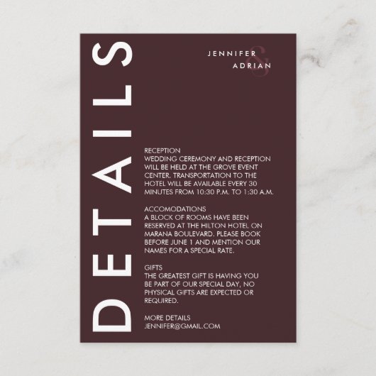 ミニマル結婚詳細招待状 エンクロージャーカード (正面)