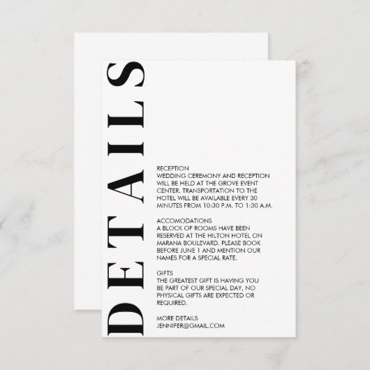 ミニマル結婚詳細 エンクロージャーカード (正面/裏面)