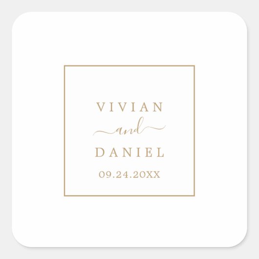 ミニマル結婚金ゴールド封筒用シール スクエアシール (正面)