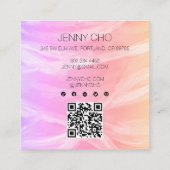ミニマル絵画リストピンクのQRコードのソーシャルアイコン スクエア名刺 (裏面)