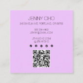 ミニマル絵画リスト紫のQRコードソーシャルアイコン スクエア名刺 (裏面)