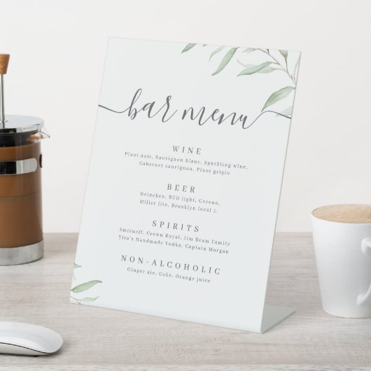 ミニマル緑のスクリプト素朴なバーメニュー 台座サイン (インサイチュ)