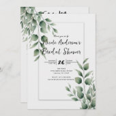 ミニマル緑の離れモダンブライダルシャワー 招待状 (正面/裏面)