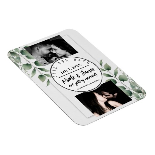 ミニマル緑の離れモダン白日付を保存 マグネット (右側)