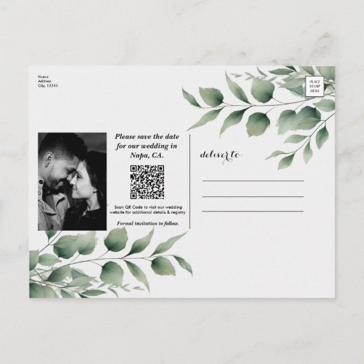 ミニマル緑の離れモダン白日付を保存 案内ポストカード (裏面)