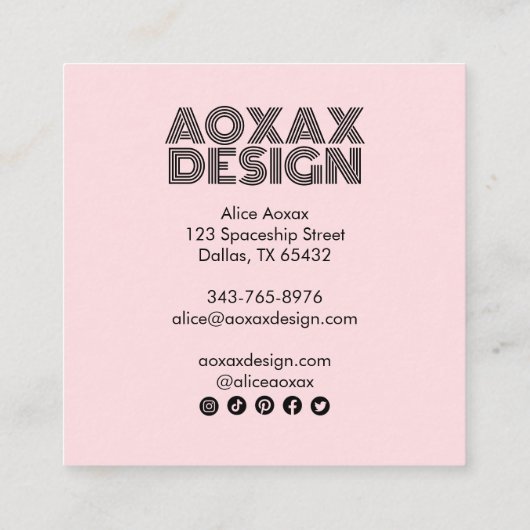ミニマル線抽象芸術シェイプユニークピンク スクエア名刺 (裏面)