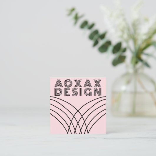 ミニマル線抽象芸術シェイプユニークピンク スクエア名刺 (スタンド正面)