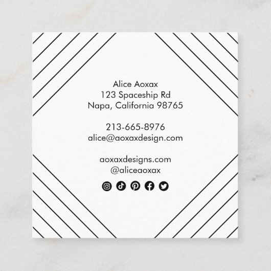 ミニマル線抽象芸術図形グユニークラフ スクエア名刺 (裏面)