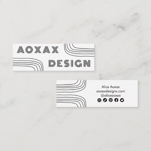 ミニマル線抽象芸術図形ユニークグラフィックBW スキニー名刺 (正面/裏面)