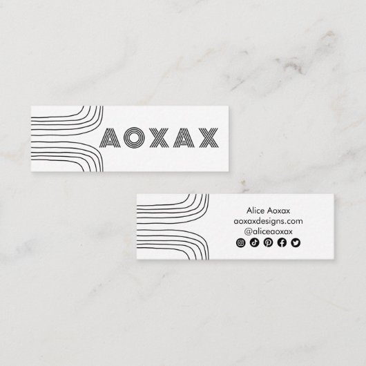 ミニマル線抽象芸術図形ユニークグラフィックBW スキニー名刺 (正面/裏面)