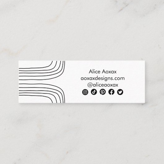 ミニマル線抽象芸術図形ユニークグラフィックBW スキニー名刺 (裏面)