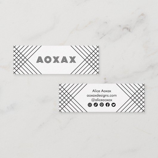 ミニマル線抽象芸術図形ユニークグラフィックBW スキニー名刺 (正面/裏面)