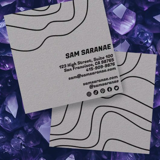 ミニマル線抽象芸術図形ユニークグラフィックBW スクエア名刺