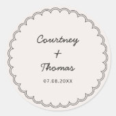 ミニマル縁どス結婚スカロップのラベル ラウンドシール (正面)