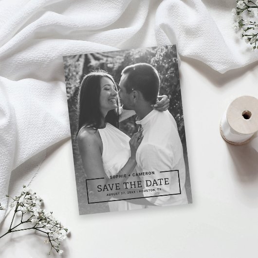 ミニマル縁どス黒写真日付カードの保存 セーブザデート