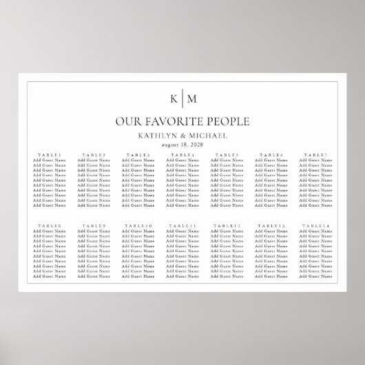 ミニマル縁ど結婚リストの14テーブル座席表 ポスター (正面)