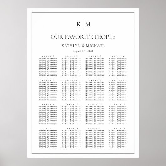 ミニマル縁ど結婚リストの16テーブル座席表 ポスター (正面)