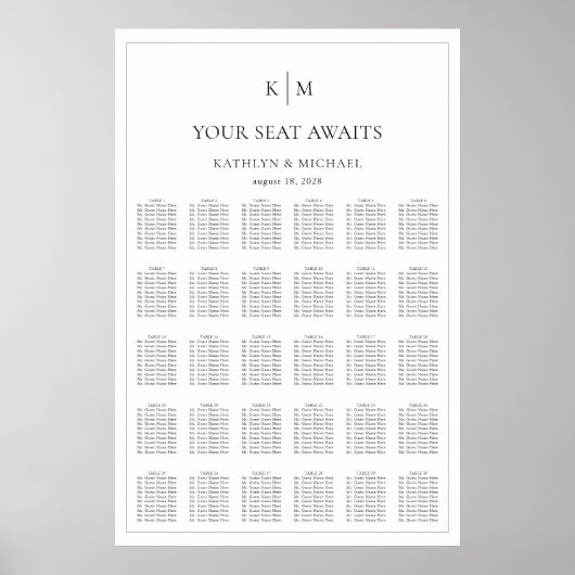 ミニマル縁ど結婚リストの30テーブル座席表 ポスター (正面)