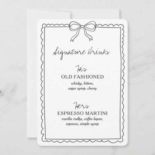 ミニマル署名ドリンク結婚ズのバーメニュー記号 (正面)