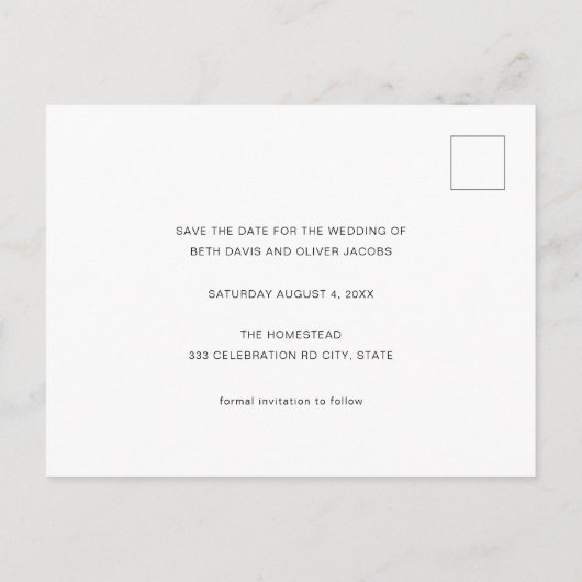 ミニマル署名フォントハート日付の保存 案内ポストカード (裏面)