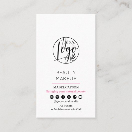 ミニマル美しいメイクアップアーティスト写真QRコード 名刺 (正面)