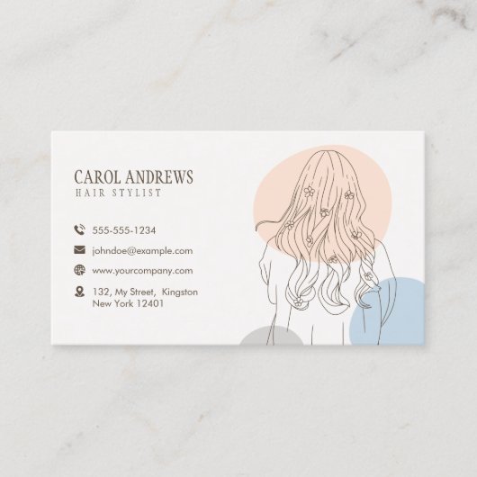 ミニマル美容師イラストレーション美しいサロン 名刺 (正面)