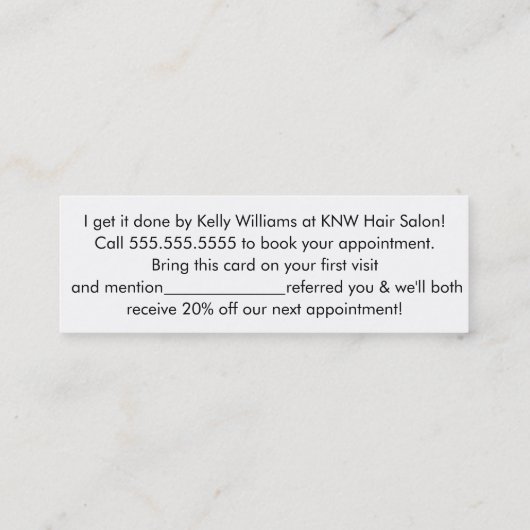 ミニマル美容師サロン紹介カード スキニー名刺 (裏面)