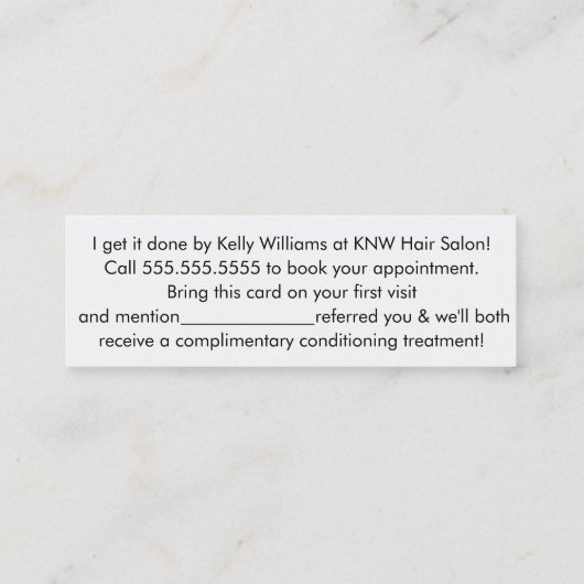 ミニマル美容師サロン紹介 スキニー名刺 (裏面)