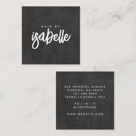ミニマル美容師スクリプトブラック スクエア名刺 (正面/裏面)