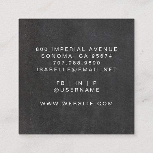 ミニマル美容師スクリプトブラック スクエア名刺 (裏面)