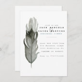 ミニマル羽毛の水色の結婚式の招待 招待状 (正面/裏面)