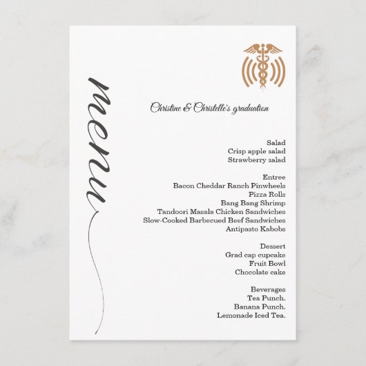 ミニマル脚卒業パーティーのディナーメニュー メニュー (正面)