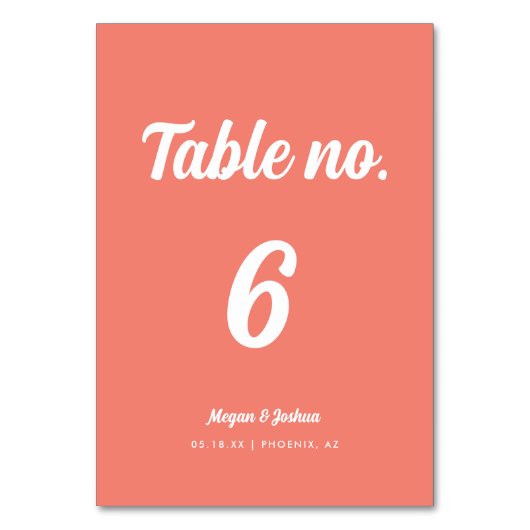 ミニマル脚本コーラルピンク結婚ズ テーブルナンバー (正面)