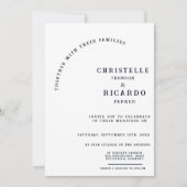 ミニマル脚本ネイビー結婚ブルー 招待状 (正面)