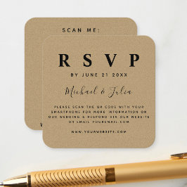 ミニマル自然リストクラフト紙QRコードウェディングRSVP エンクロージャーカード