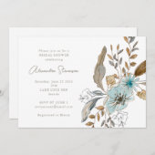 ミニマル自然リストブルーボタニカルブライダルシャワー 招待状 (正面/裏面)