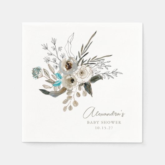 ミニマル自然リストブルー植物赤ちゃんシャワー スタンダードカクテルナプキン (正面)