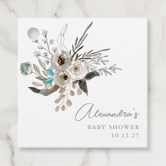 ミニマル自然リストブルー植物赤ちゃんシャワー フェイバータグ (正面)