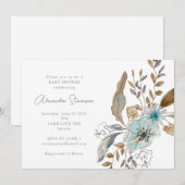 ミニマル自然リストブルー植物赤ちゃんシャワー 招待状 (正面/裏面)
