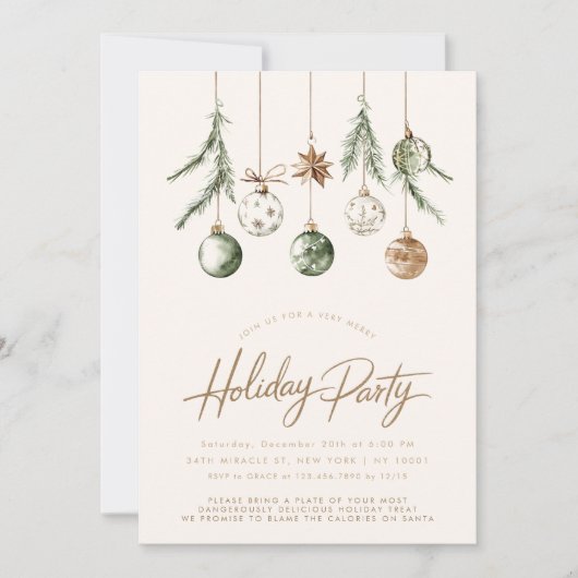 ミニマル自然素朴ベージュクリスマスパーティー 招待状 (正面)