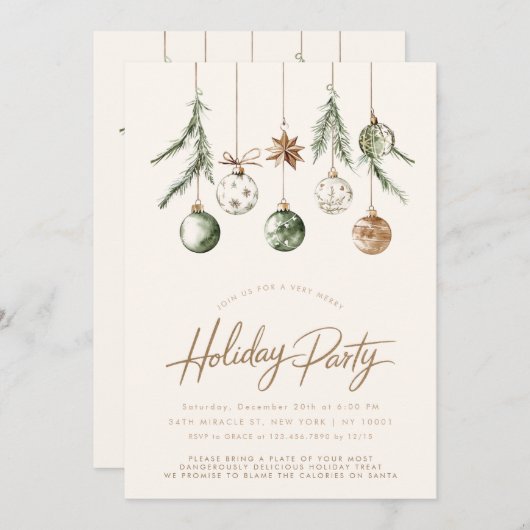 ミニマル自然素朴ベージュクリスマスパーティー 招待状 (正面/裏面)