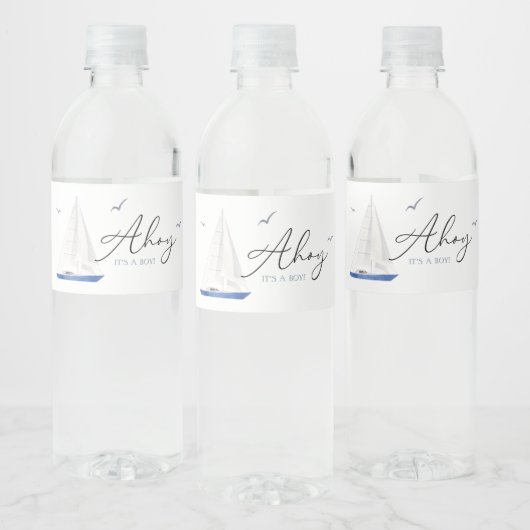 ミニマル航海の帆船ベイビーシャワーアホイボーイ ペットボトルラベル (ボトル)