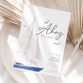 ミニマル航海の帆船ベイビーシャワーアホイボーイ 招待状