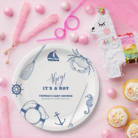 ミニマル航海の魚釣りボーイベビーシャワー ペーパープレート (パーティー)