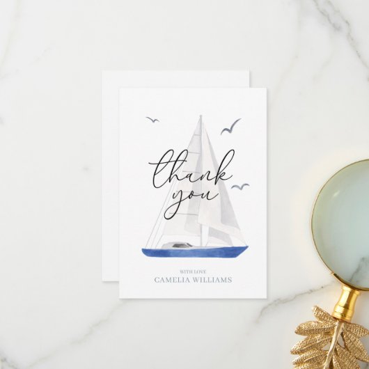 ミニマル航海のSailboat Ahoy Boy's Thank You サンキューカード (正面/裏面インサイチュ)