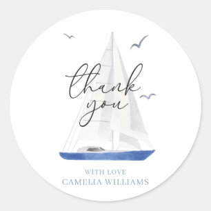 ミニマル航海のSailboat Ahoy Boy's Thank You ラウンドシール